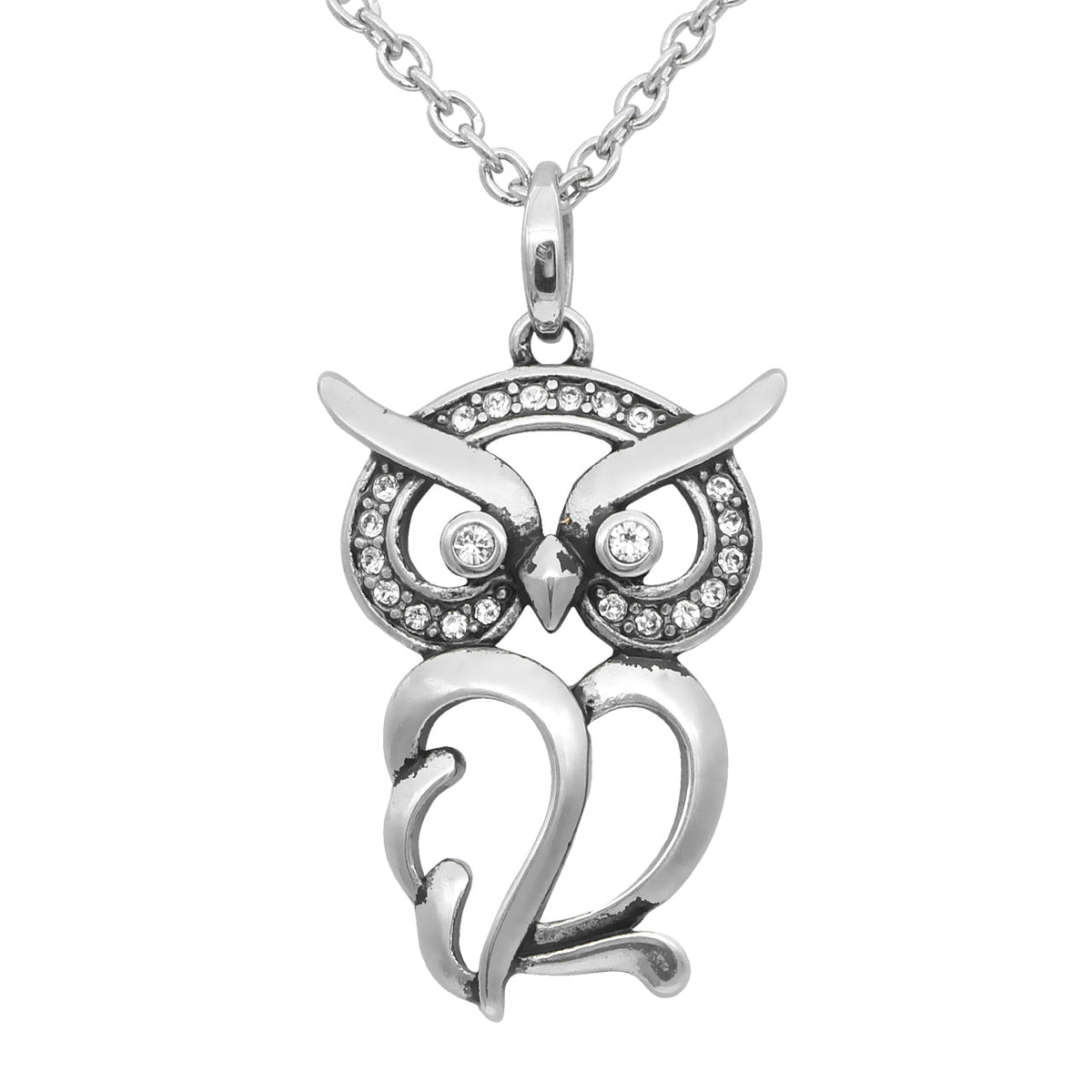 Owl Pendant Necklace With Swarovski Crystals Silver