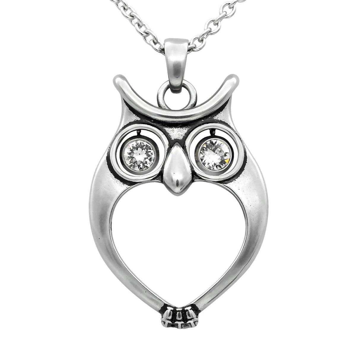 Owl Sparkling Crystal Pendant Necklace Sterling Silver