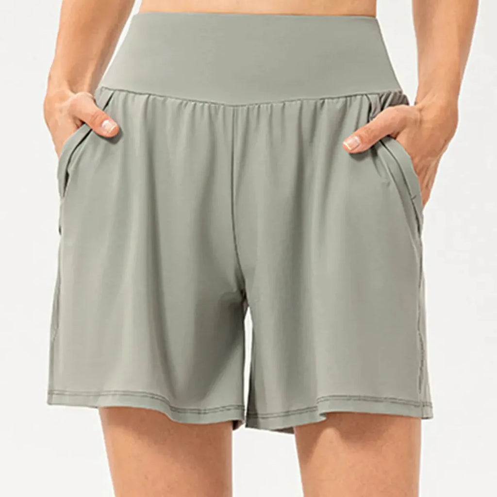 High Waist Pocketed Active Shorts with Elastic Waistband