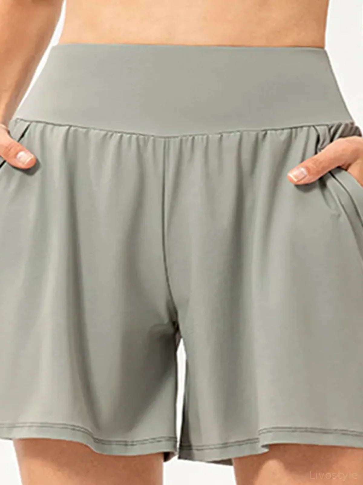 High Waist Pocketed Active Shorts with Elastic Waistband