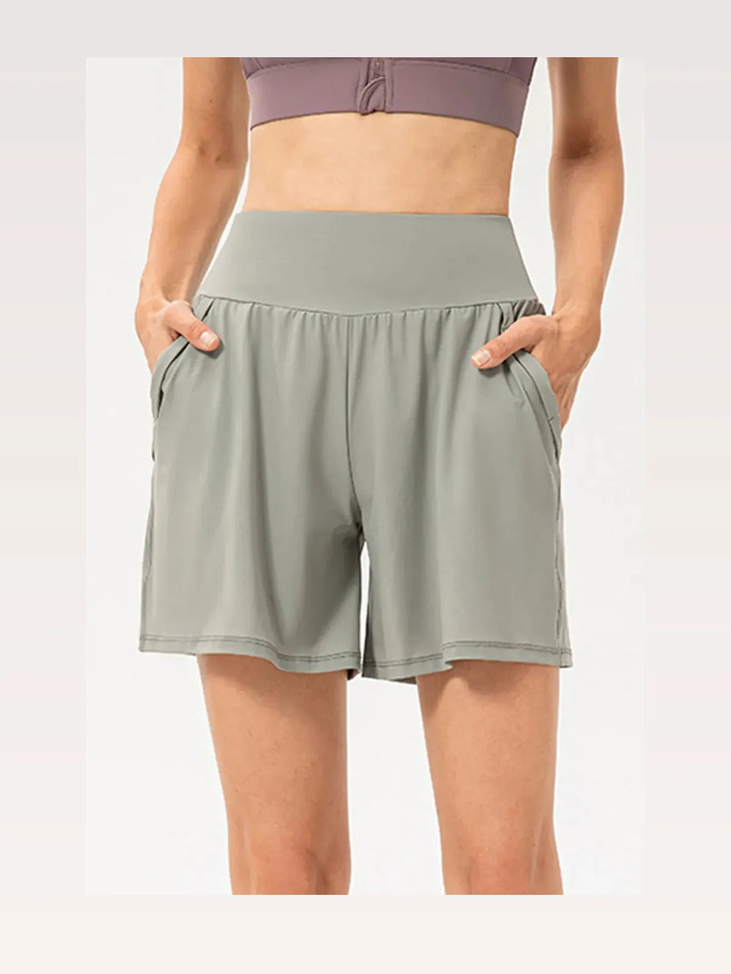 High Waist Pocketed Active Shorts with Elastic Waistband