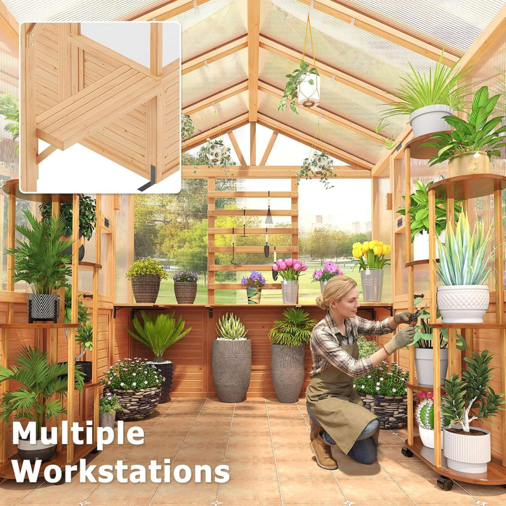 Premium Walk-In Spruce Wood Greenhouse With Pergola And Shelves (SAK75890)