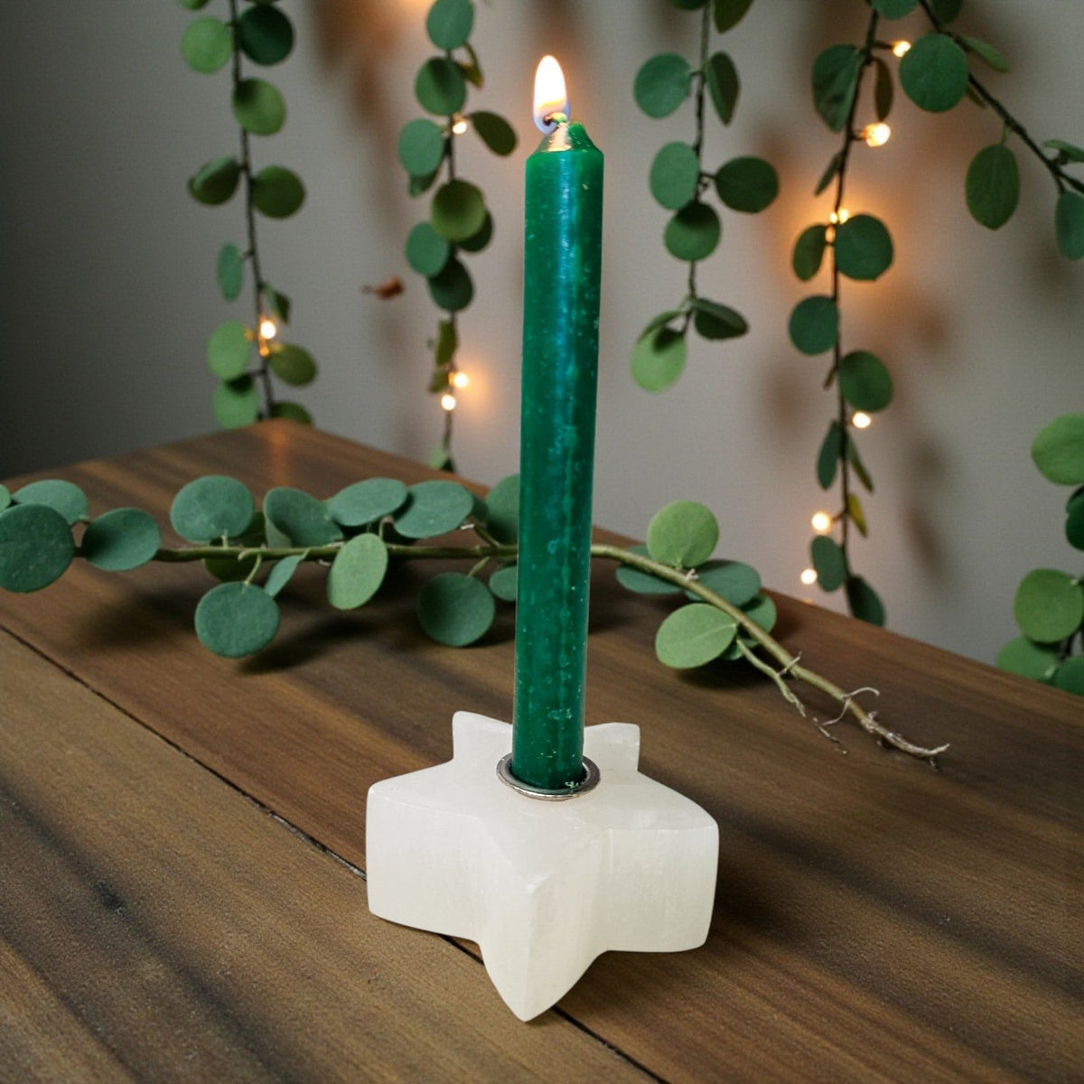 Selenite Satin Spar Mini Star Candle Holder – Sacred Space Chime Spell Altar Base