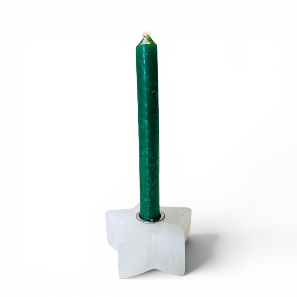 Selenite Satin Spar Mini Star Candle Holder – Sacred Space Chime Spell Altar Base
