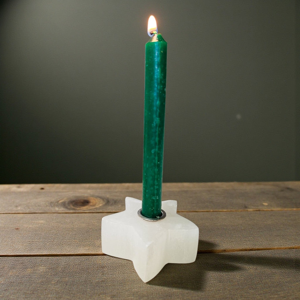 Selenite Satin Spar Mini Star Candle Holder – Sacred Space Chime Spell Altar Base