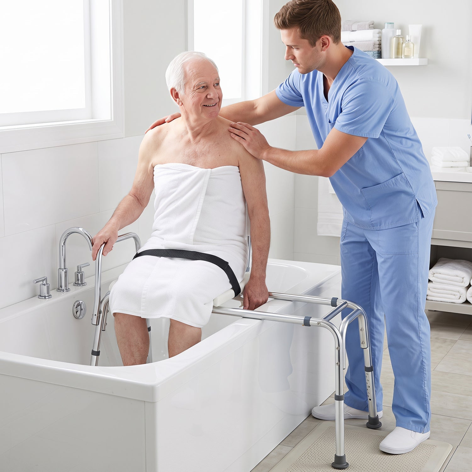 Sliding Transfer Bench with Adjustable Height for Bathtub
