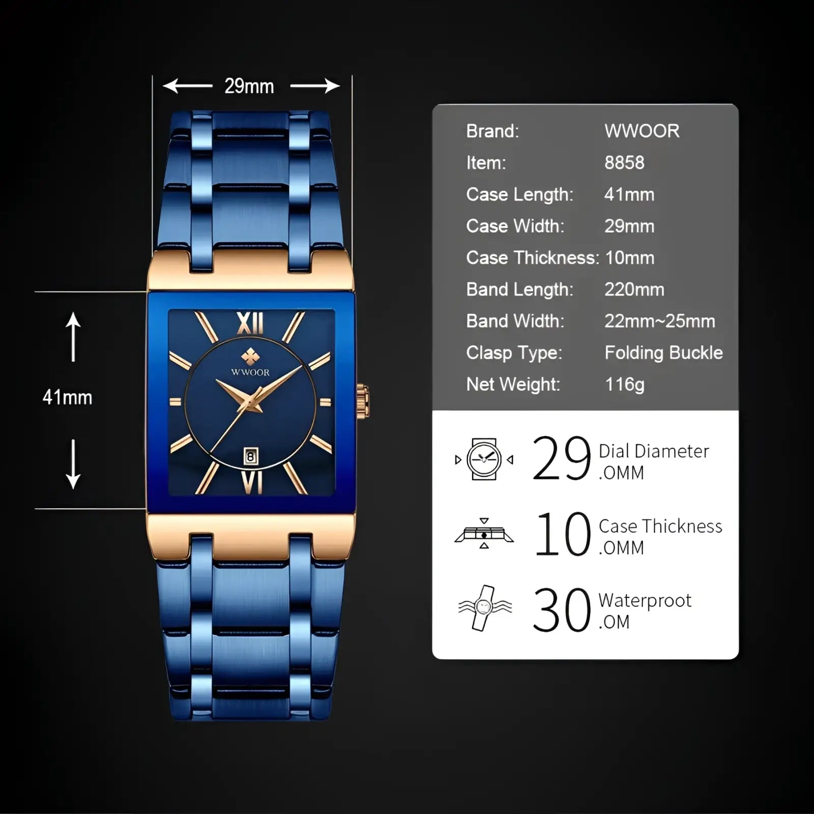 Blue Square Women Watch Luxury Stainless Steel