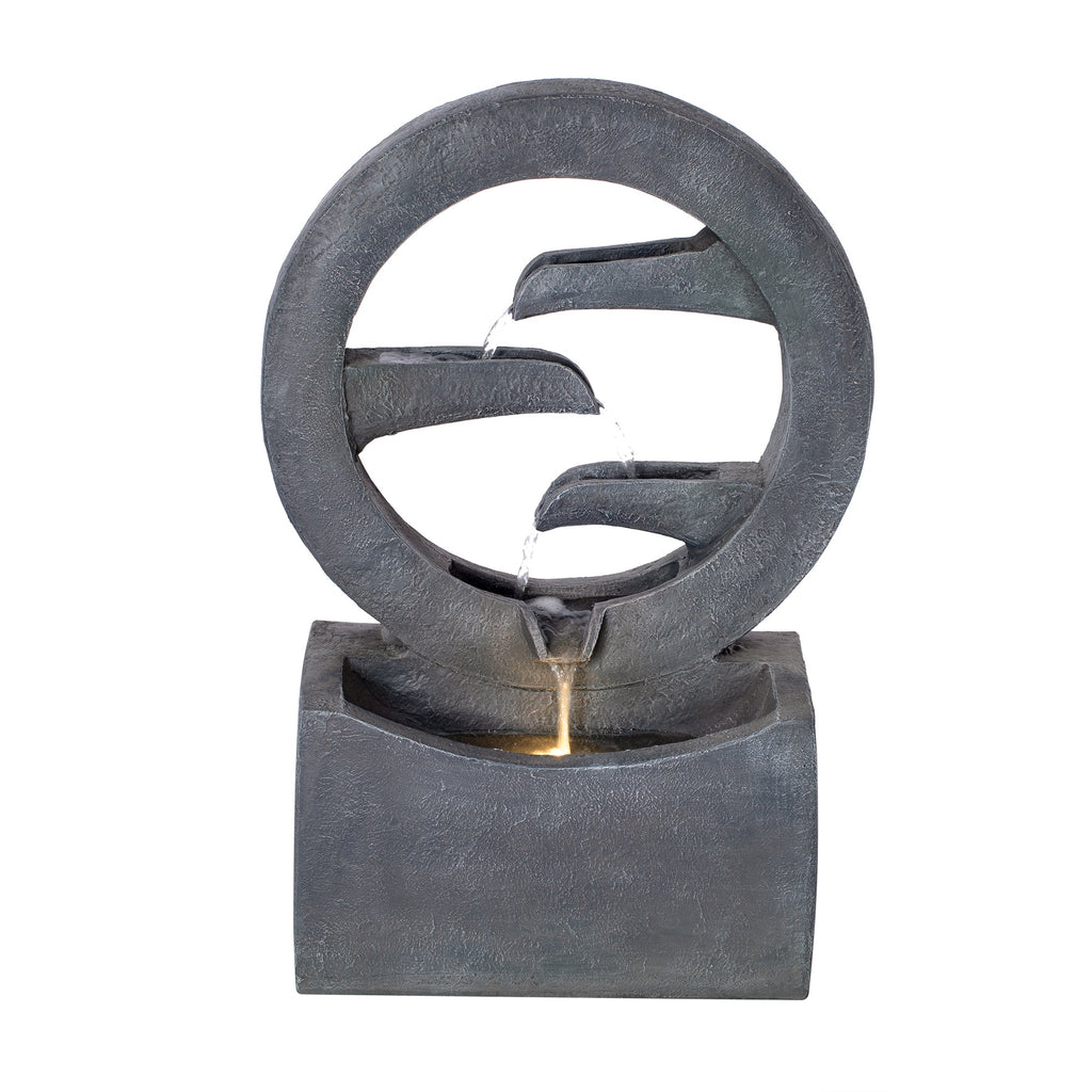 Resin Zen Ring Outdoor Water Fountain with Warm LED