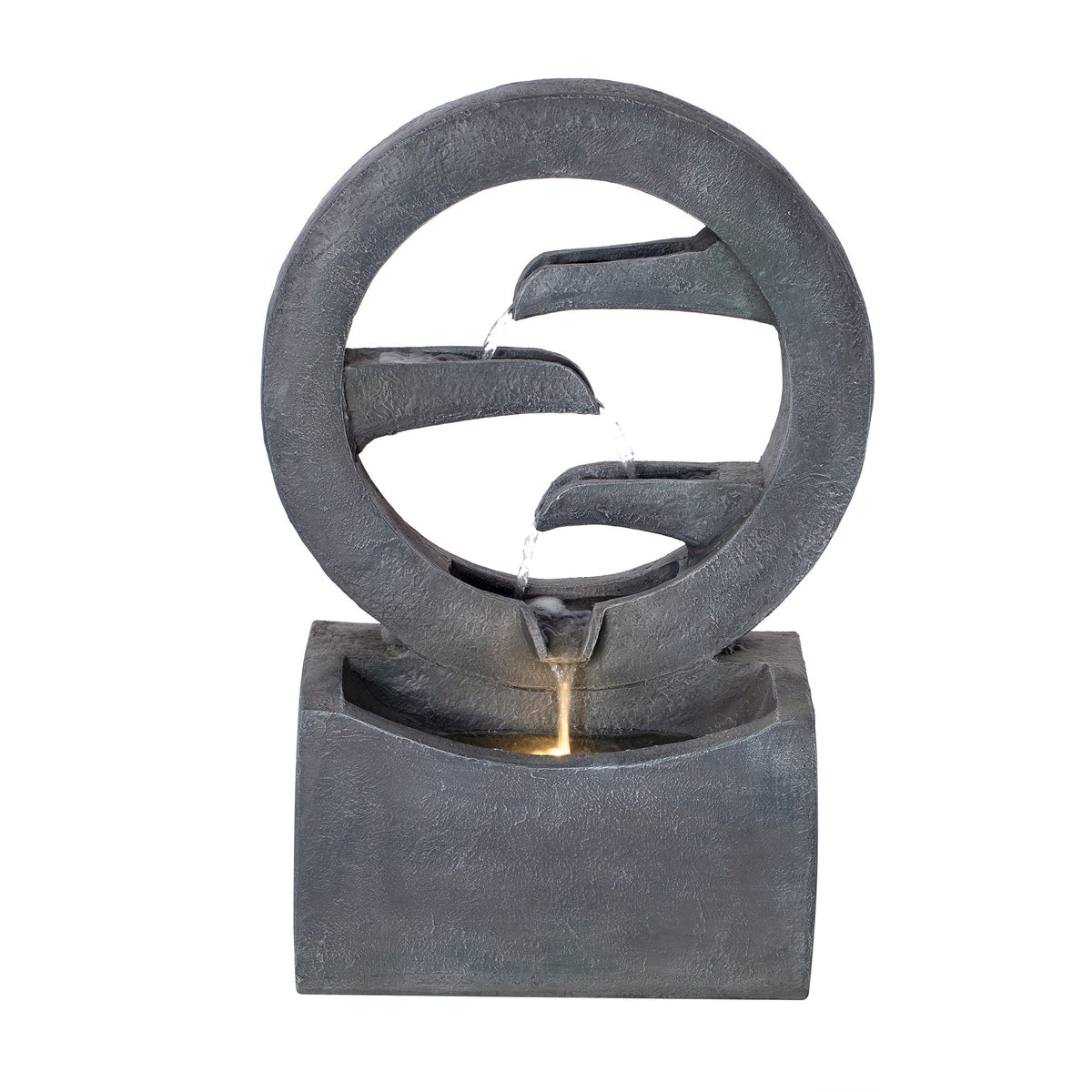 Resin Zen Ring Outdoor Water Fountain with Warm LED